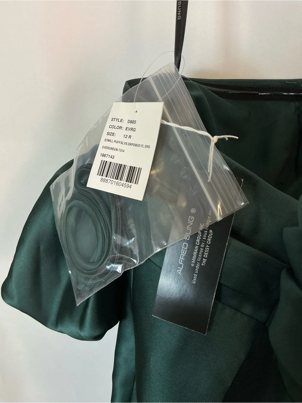 ALFRED SUNG Evergreen Off-the-Shoulder Puff Sleeve Satin Maxi Dress - Picture 5 of 8
